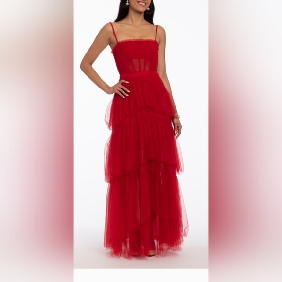 Betsy & Adam Red Tiered Maxi Skirt for Prom